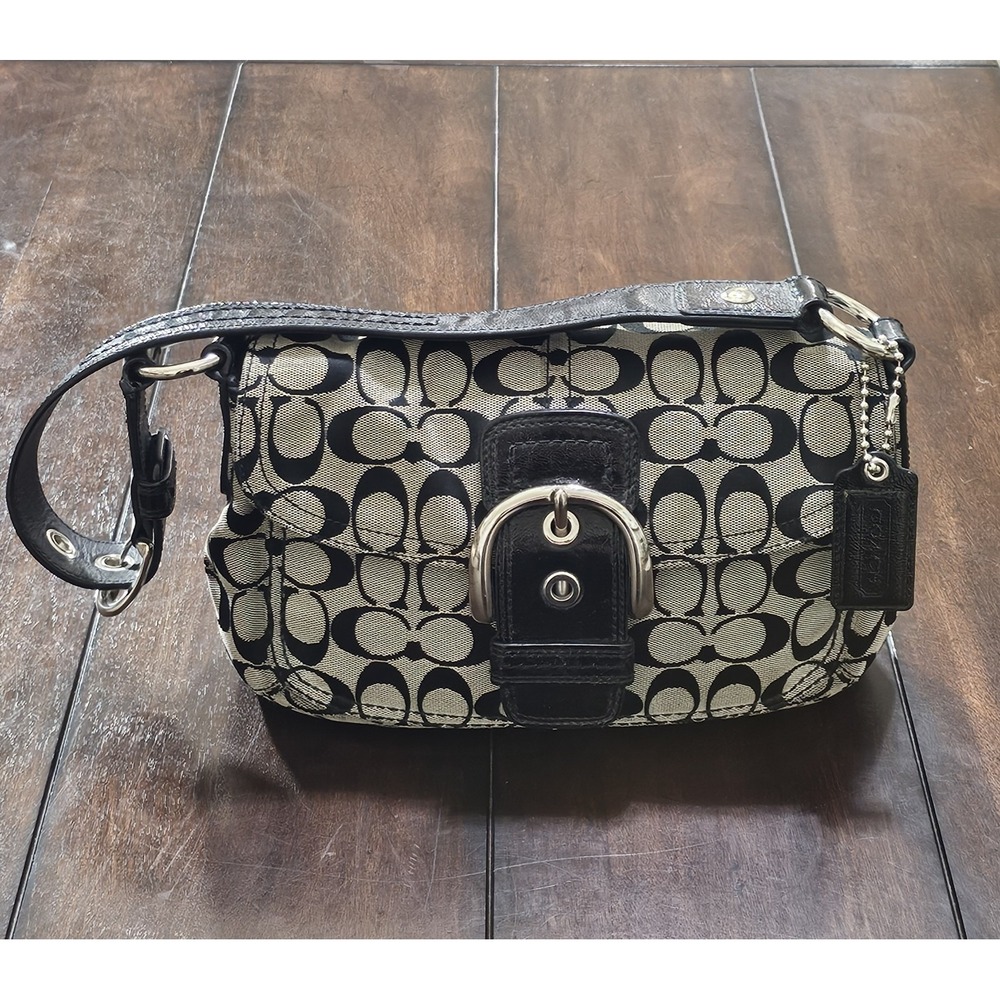 Authentic Coach Soho Signature Flap Bag Black Grey Jacquard Y2K Vintage F15668